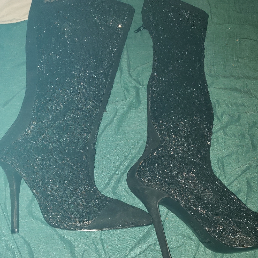 Black sequin boots